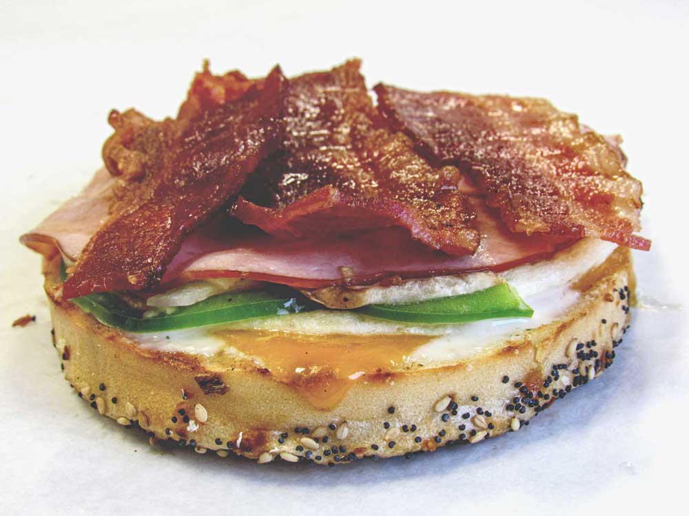 Close up of bagel sandwich